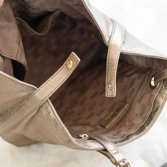 MICHAEL KORS METALLIC GOLD LEATHER JET SET TOTE BAG & TRIFOLD WALLET SET COMBO - Picture 14 of 16